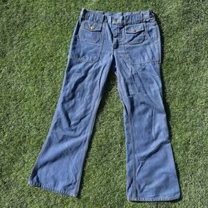 Vintage‎ Lee Bush Jeans 31 X 27.5 Bell Bottoms Blue Cargo Front Pockets